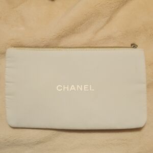 CHANEL Pale Blue Zip Cosmetic Pouch with Logo